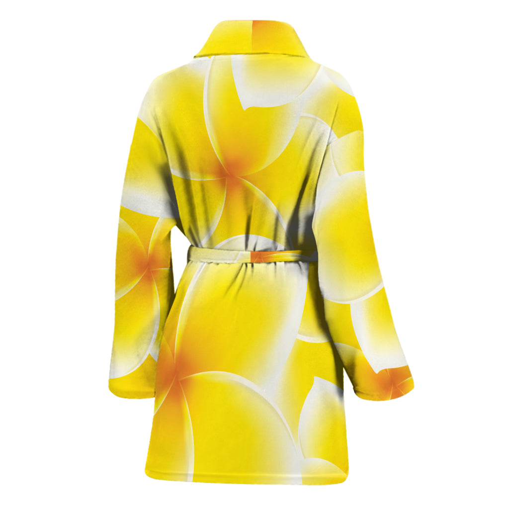 Yellow Frangipani Pattern Print Women's Bathrobe