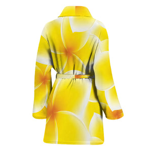 Yellow Frangipani Pattern Print Women's Bathrobe