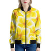 Yellow Frangipani Pattern Print Women's Bomber Jacket