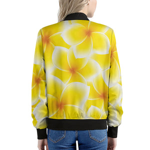 Yellow Frangipani Pattern Print Women's Bomber Jacket