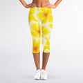 Yellow Frangipani Pattern Print Women's Capri Leggings