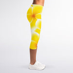 Yellow Frangipani Pattern Print Women's Capri Leggings