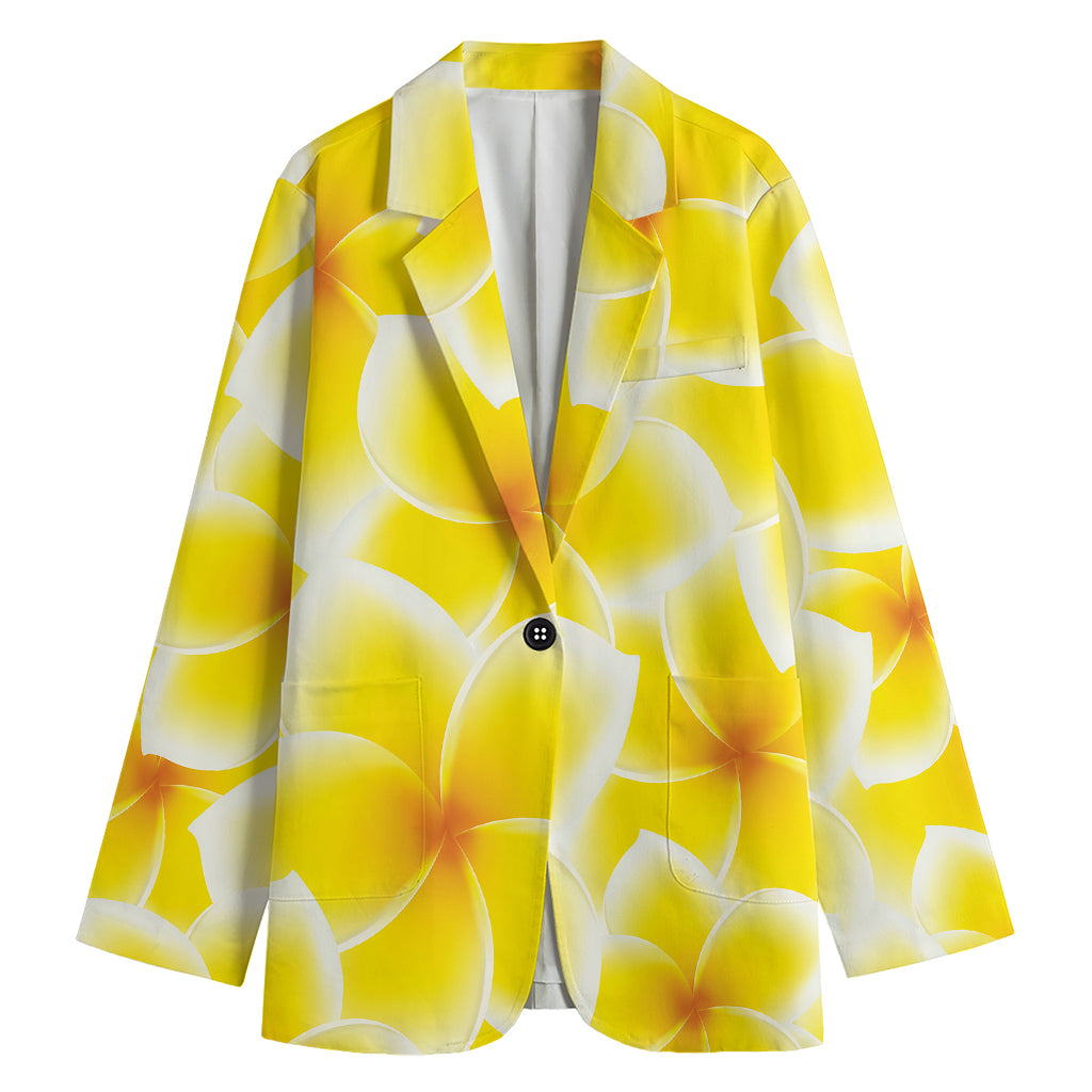 Yellow Frangipani Pattern Print Women's Cotton Blazer