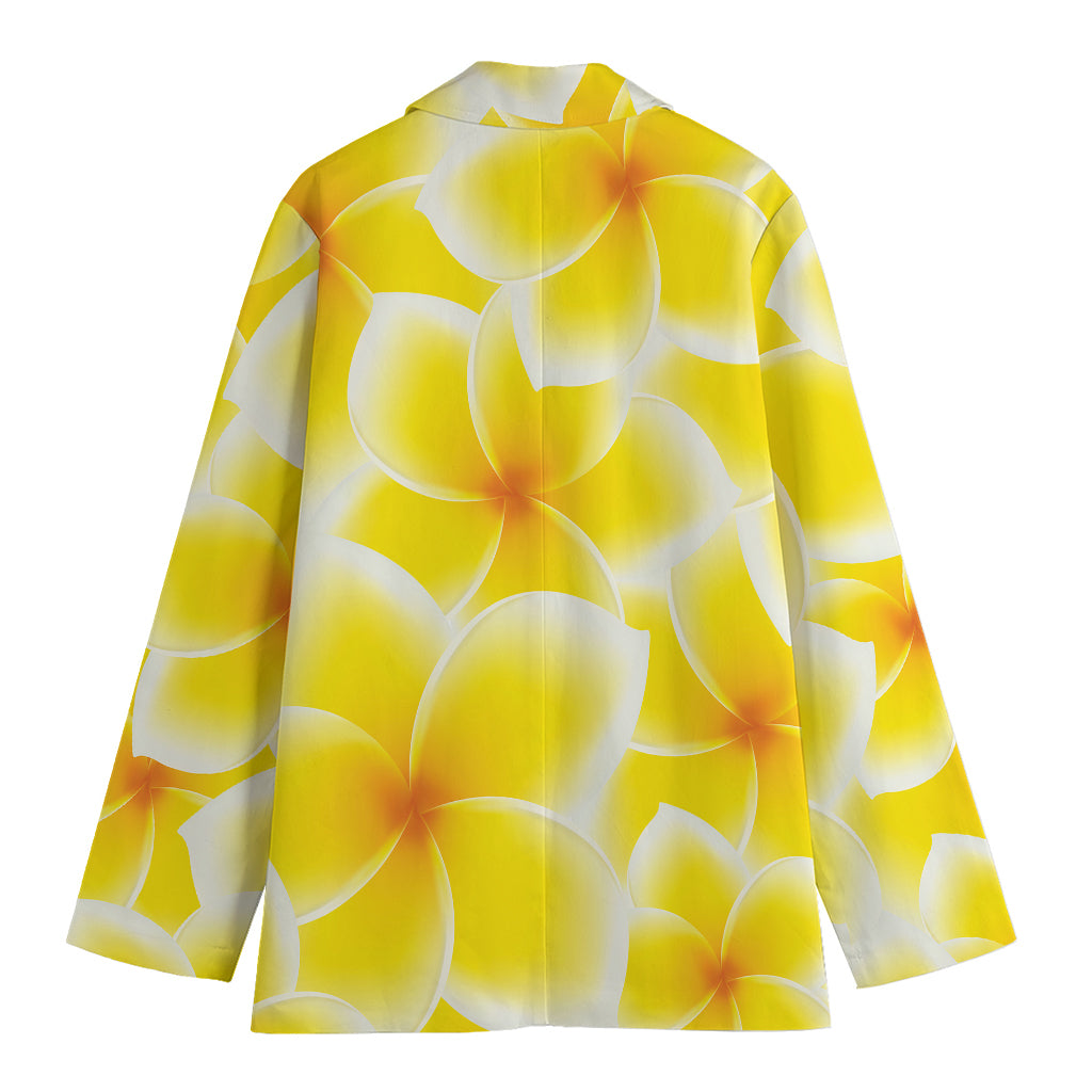 Yellow Frangipani Pattern Print Women's Cotton Blazer