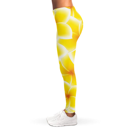 Yellow Frangipani Pattern Print Women's Leggings