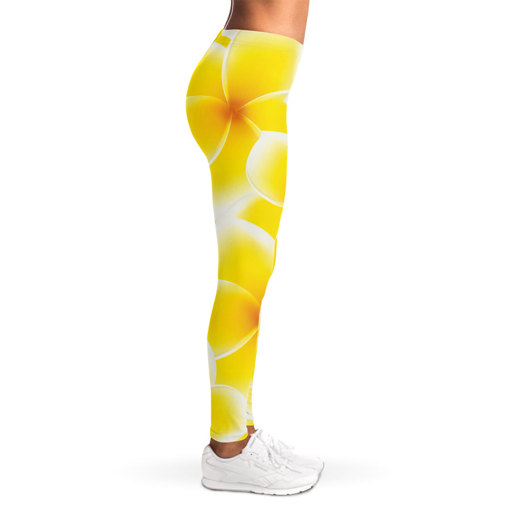 Yellow Frangipani Pattern Print Women's Leggings