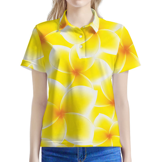Yellow Frangipani Pattern Print Women's Polo Shirt