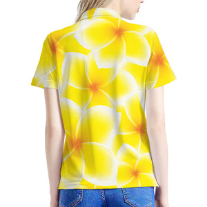 Yellow Frangipani Pattern Print Women's Polo Shirt