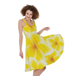 Yellow Frangipani Pattern Print Women's Sleeveless Dress