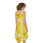 Yellow Frangipani Pattern Print Women's Sleeveless Dress