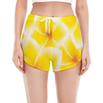 Yellow Frangipani Pattern Print Women's Split Running Shorts