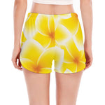 Yellow Frangipani Pattern Print Women's Split Running Shorts