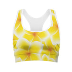 Yellow Frangipani Pattern Print Women's Sports Bra
