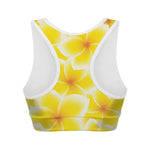 Yellow Frangipani Pattern Print Women's Sports Bra