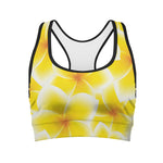 Yellow Frangipani Pattern Print Women's Sports Bra