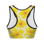 Yellow Frangipani Pattern Print Women's Sports Bra