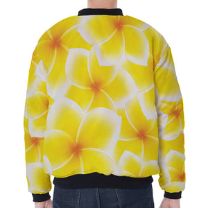 Yellow Frangipani Pattern Print Zip Sleeve Bomber Jacket