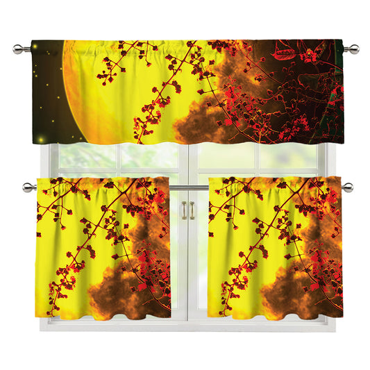 Yellow Full Moon Print 3 Piece Kitchen Curtains