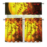 Yellow Full Moon Print 3 Piece Kitchen Curtains