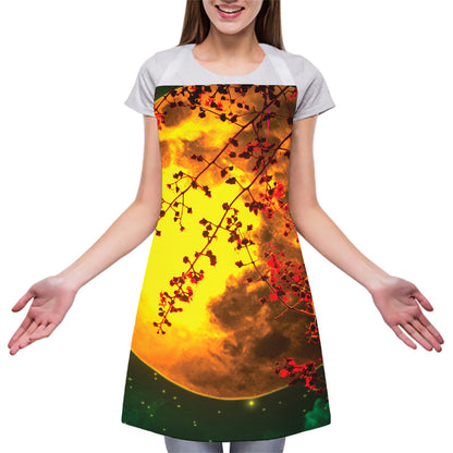 Yellow Full Moon Print Adjustable Apron
