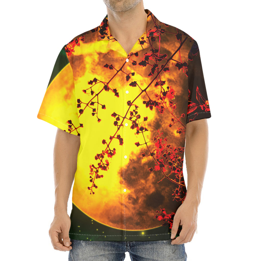 Yellow Full Moon Print Aloha Shirt