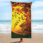 Yellow Full Moon Print Beach Towel