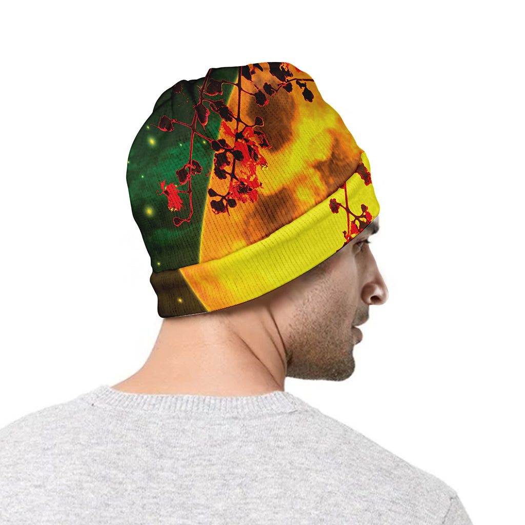 Yellow Full Moon Print Beanie