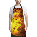 Yellow Full Moon Print Bib Apron With Pocket