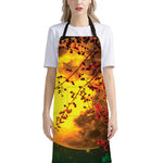 Yellow Full Moon Print Bib Apron With Pocket