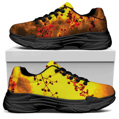 Yellow Full Moon Print Black Chunky Shoes