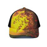 Yellow Full Moon Print Black Mesh Trucker Cap