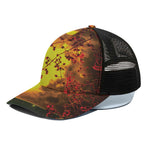 Yellow Full Moon Print Black Mesh Trucker Cap