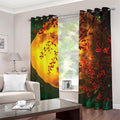 Yellow Full Moon Print Dimout Grommet Curtains