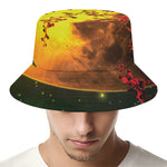 Yellow Full Moon Print Bucket Hat