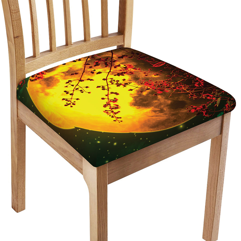 Yellow Full Moon Print Chair Cushion Cover