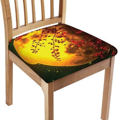 Yellow Full Moon Print Chair Cushion Cover