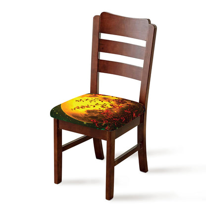 Yellow Full Moon Print Chair Cushion Cover