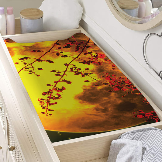 Yellow Full Moon Print Changing Pad Cover