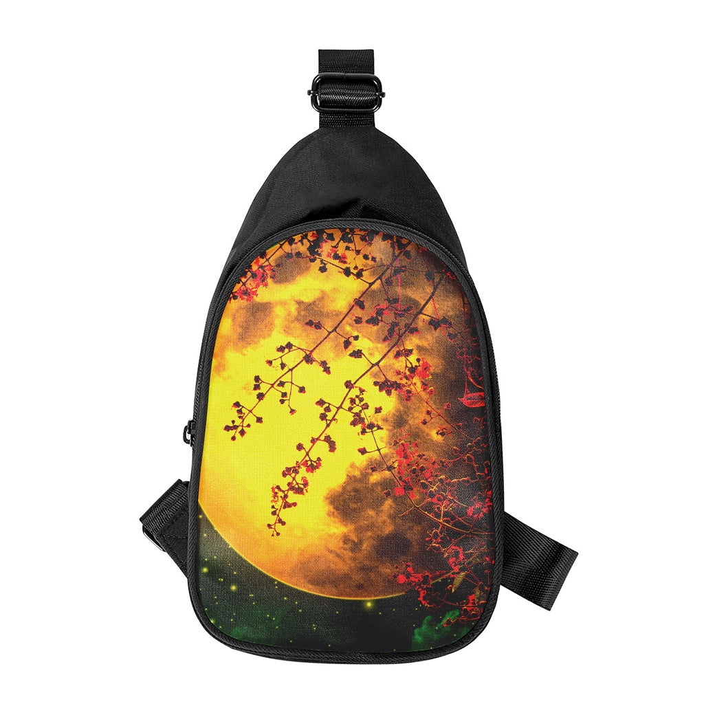 Yellow Full Moon Print Chest Bag