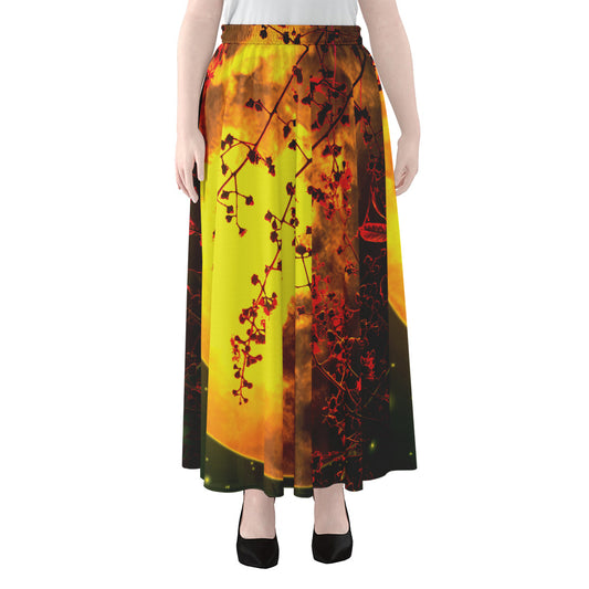 Yellow Full Moon Print Chiffon Maxi Skirt