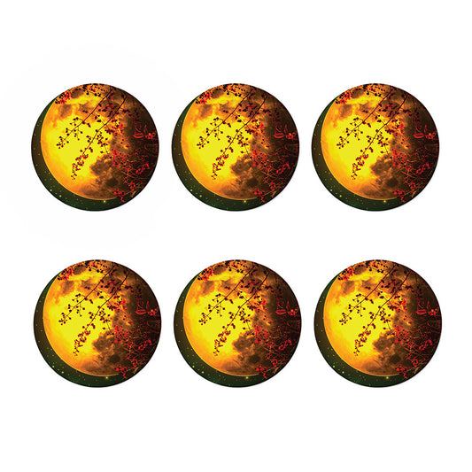 Yellow Full Moon Print Coaster Set