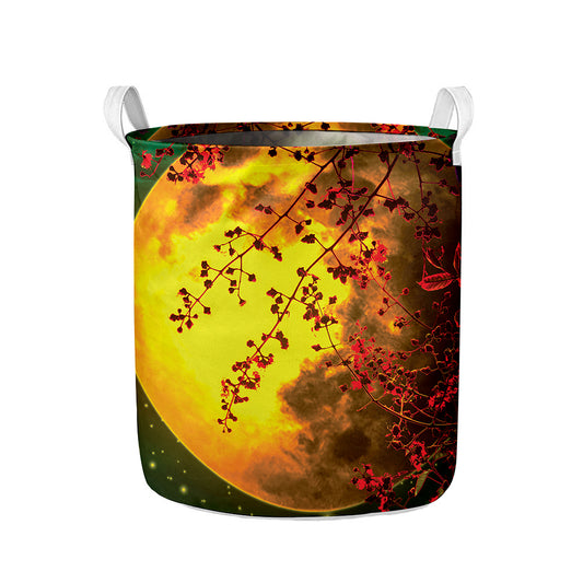 Yellow Full Moon Print Collapsible Laundry Basket