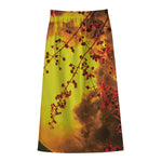 Yellow Full Moon Print Cotton Front Slit Maxi Skirt