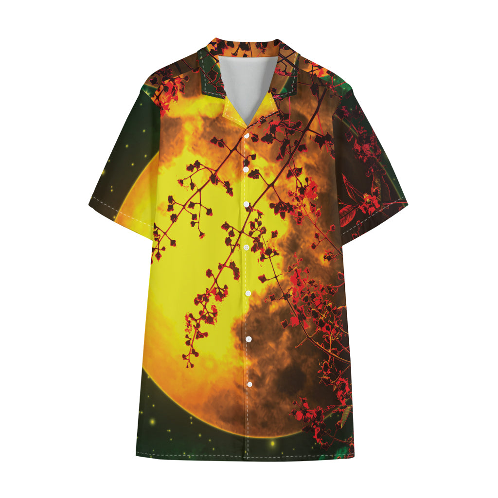 Yellow Full Moon Print Cotton Hawaiian Shirt