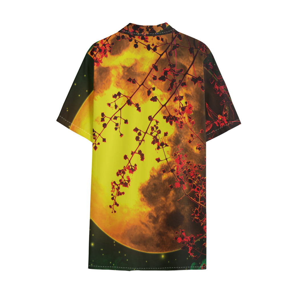 Yellow Full Moon Print Cotton Hawaiian Shirt