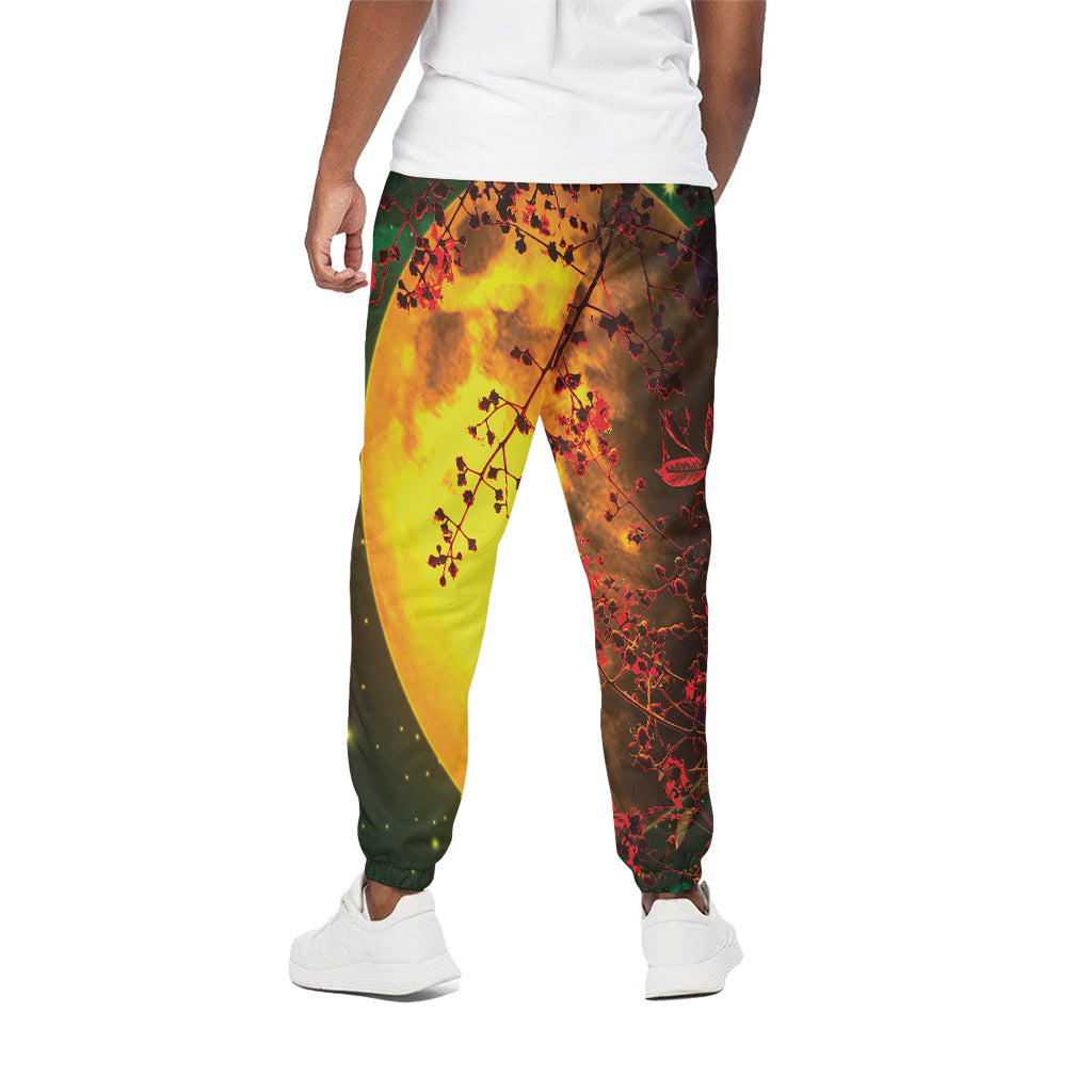 Yellow Full Moon Print Cotton Pants