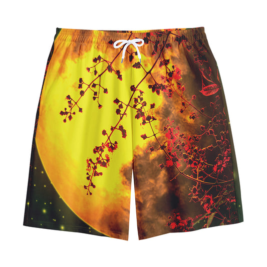 Yellow Full Moon Print Cotton Shorts