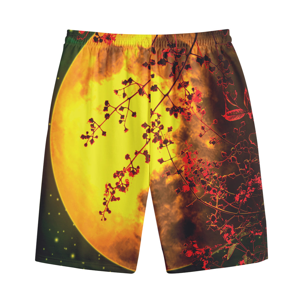 Yellow Full Moon Print Cotton Shorts