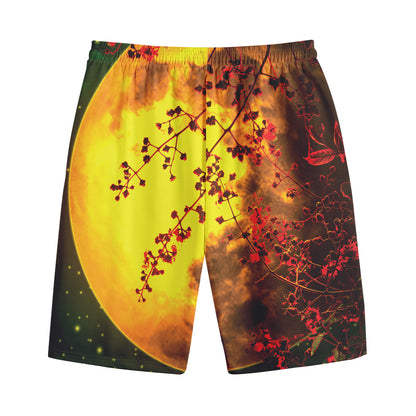 Yellow Full Moon Print Cotton Shorts