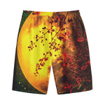 Yellow Full Moon Print Cotton Shorts